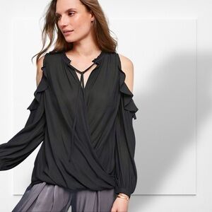 Maeve ‘Liesel Ruffled Cold Shoulder Blouse’ in Black Size Small